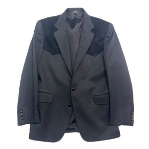 vtg Pagano West 44R Black Faux Suede Western Blazer Jacket Sport Coat USA Cowboy
